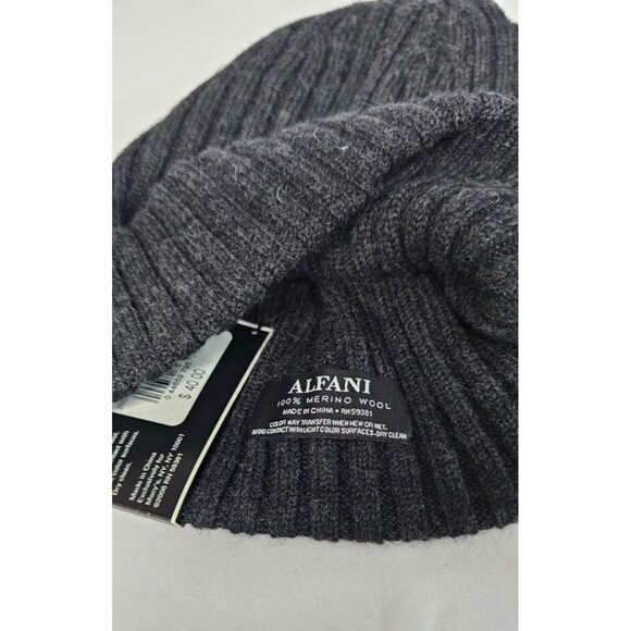 ALFANI Men's Black Dressy Solid Ribbed-Knit Beanie Hat Cap NEW - Picture 2 of 2